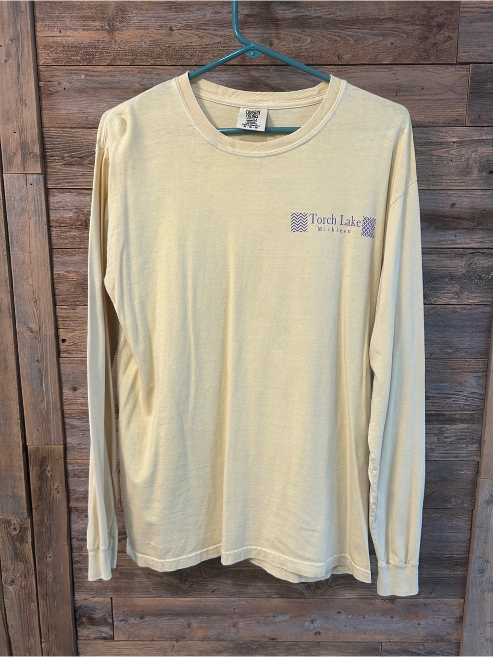 Torch Lake, Michigan Long Sleeve Crewneck Shirt - Pale Yellow - size M